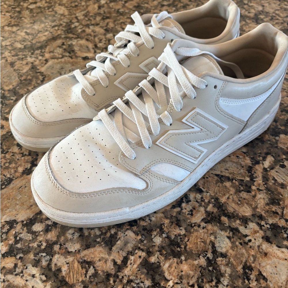 New Balance Men's Cream and White Sneakers